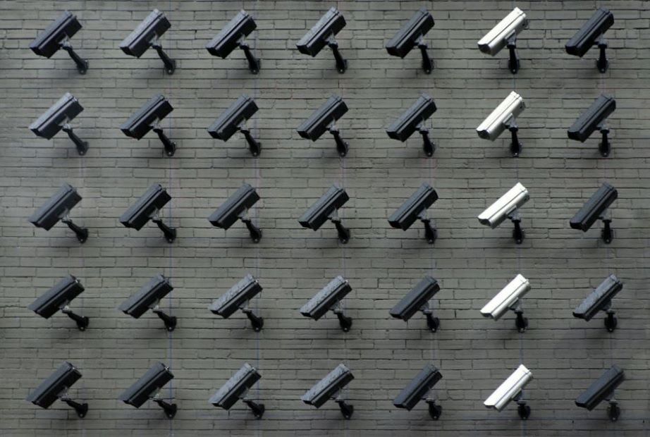 A wall covered in cameras.